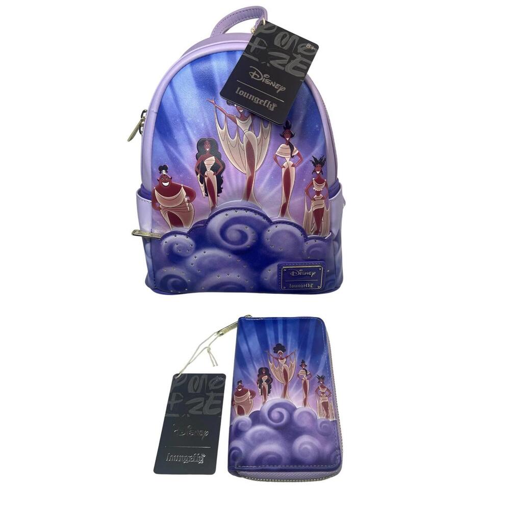 Loungefly Hercules Muses Mini Backpack Wallet Set Womens Purple Clouds Disney